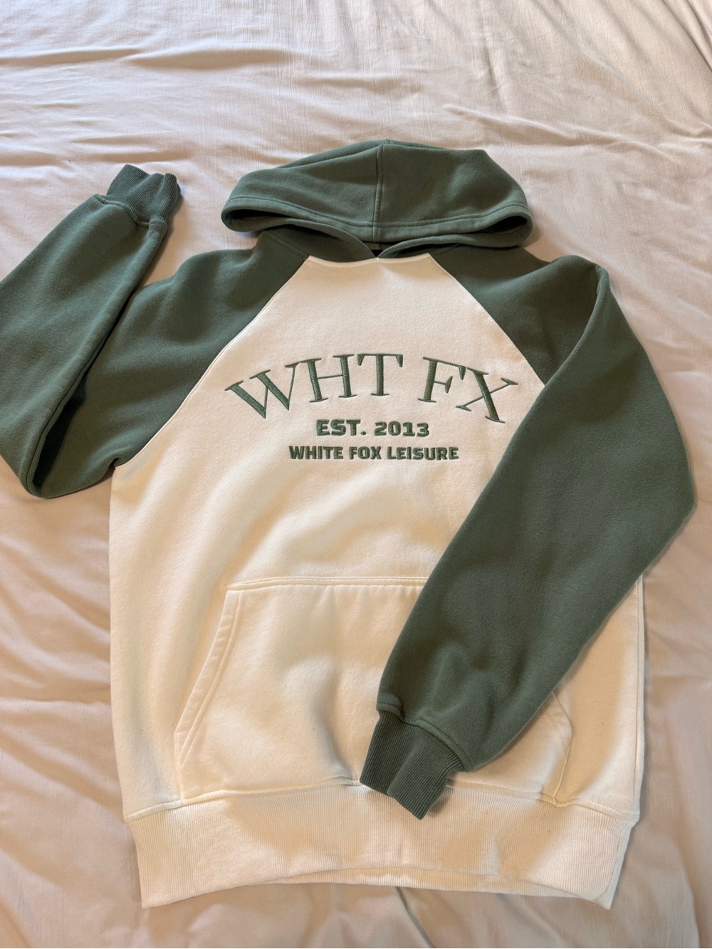 WHITE FOX Two-Tone Green & Cream Hoodie -